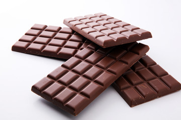 close up of chocolate bars isolated on white background.