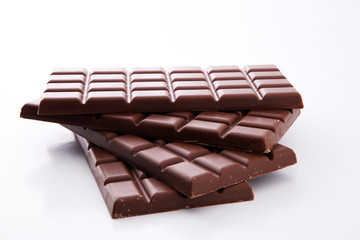 close up of chocolate bars isolated on white background.