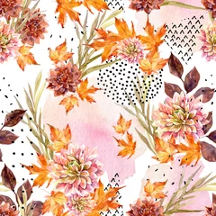 Zelfklevend Fotobehang Autumn watercolor floral seamless pattern. © Tanya Syrytsyna