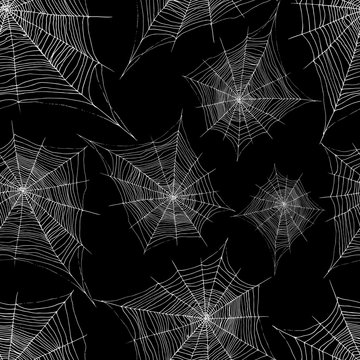 Hand Drawing Decorative Cobweb Seamless Pattern, Sketch Style, V