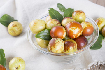 Closeup of fresh jujubes. 