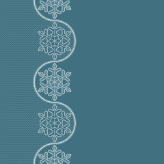 White lace snowflakes pattern with a space for the text. Lace background. Vector illustration