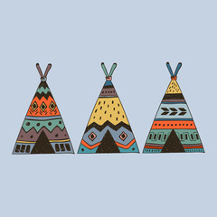 Boho collection with 3 wigwam © ekaterinakiriy