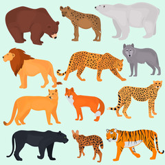 Fototapeta premium Set of wild predators color flat icons