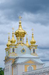 Fototapeta na wymiar Golden domes of the European church of the 18th century