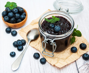 Jar with blueberry jam