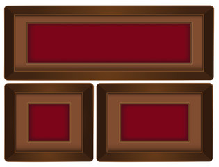 Three brown frames with red background