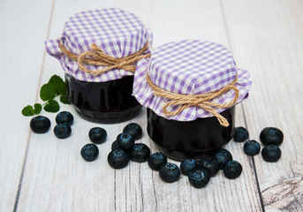 Jar with blueberry jam
