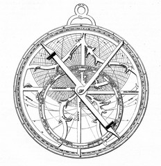 Fototapeta na wymiar Astrolabe, designed by german astronomer Regiomontanus (from Spamers Illustrierte Weltgeschichte, 1894, 5[1], 109)