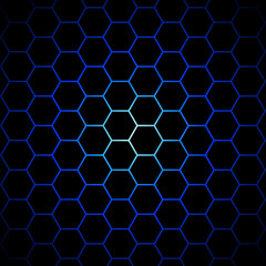 Blue hexagons on black background