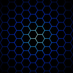 Blue hexagons on black background