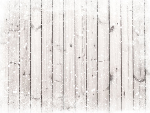 Christmas background - Old white wood texture with snow. vintage and rustic style