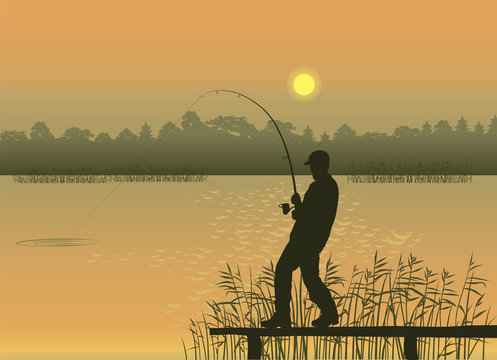 Vector image of a fisherman with a fishing rod