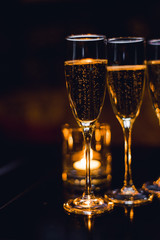Champagne filled glasses.
