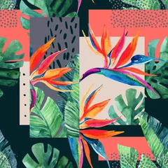 Gordijnen Abstract tropisch zomerontwerp in minimalistische stijl. © Tanya Syrytsyna