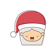 santa claus woman kawaii face with eyes closed expression with hat watercolor silhouette on white background