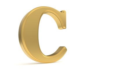 C gold romantic alphabet, 3d rendering