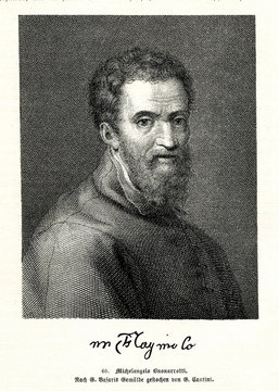 Portrait of Michelangelo, italian sculptor and painter, by Giorgio Vasari (from Spamers Illustrierte Weltgeschichte, 1894, 5[1], 120)
