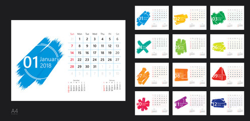 Vector design template of calendar for 2018 year.