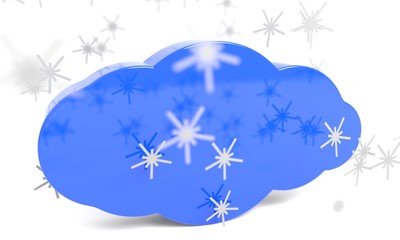 Encrypt plastic snowflakes and clouds, 3d rendering
