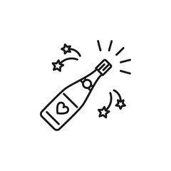 Champagne bottle opening icons. Celebration, Symbol of the holiday. Line thin icon, Vector flat illustration