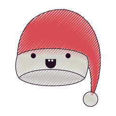 kawaii christmas hat santa claus happiness mouth open expression color crayon silhouette on white background