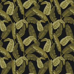 Military Seamless Pattern with Tropical Leaves. Camouflage Background. Camo Fashion Texture. Army Uniform. Vector illustration