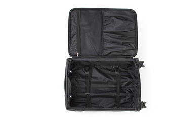 Outdoor travel black suitcase. The view from the top