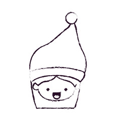 santa claus woman kawaii face happines expression with hat blurred silhouette on white background