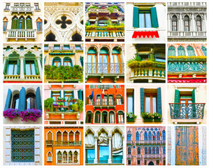 Colorful collage made of windows from Venice, Italy