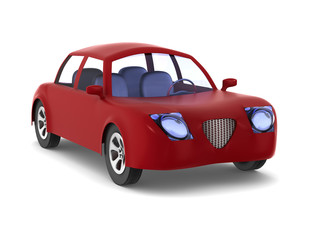 Red car on white background. Isolated 3D illustration