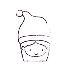 santa claus woman kawaii face smiling expression with hat blurred silhouette on white background