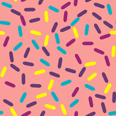 Festival seamless pattern with confetti or donut's glaze, sprinkles. Repeating background, vector illustration 