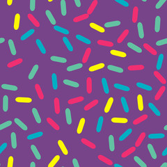 Festival seamless pattern with confetti or donut's glaze, sprinkles. Repeating background, vector illustration 