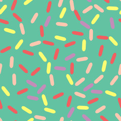Festival seamless pattern with confetti or donut's glaze, sprinkles. Repeating background, vector illustration 