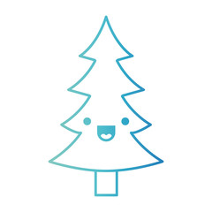 Obraz premium kawaii christmas tree with trunk with happiness expression on gradient color silhouette blue