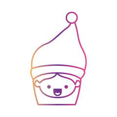 santa claus woman kawaii face happines expression with hat on gradient color silhouette from yellow to fuchsia