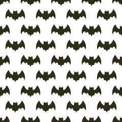 Bat geometric seamless pattern. Halloween flat icon symbol in black color on white background.