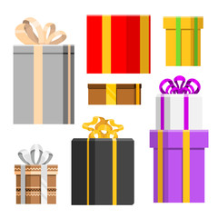 Gift boxes pack composition event greeting object birthday isolated on white vector illustration.