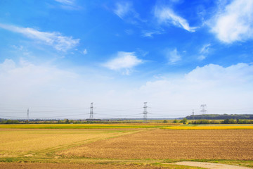 Beautiful view of the cultivated agricultural fields in Austria