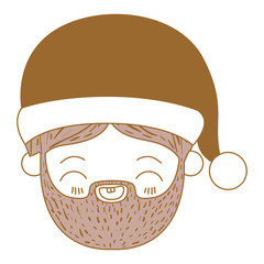 santa claus man kawaii face eyes closed and smiling expression with hat on color section silhouette