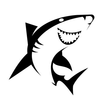 Smiling Shark mascot sport symbol. Vector Illustration isolated on white background. 