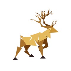 Abstract Reindeer image composed of triangles isolated on white background. Vector illustration. Wild animal symbol. Logo element: wild deer, stag, elk, moose, antlers, wildlife