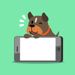 Cartoon character pit bull terrier dog and big smartphone