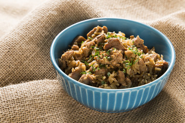 Wheat risotto with meat