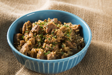 Wheat risotto with meat
