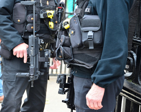 Armed policemen London.