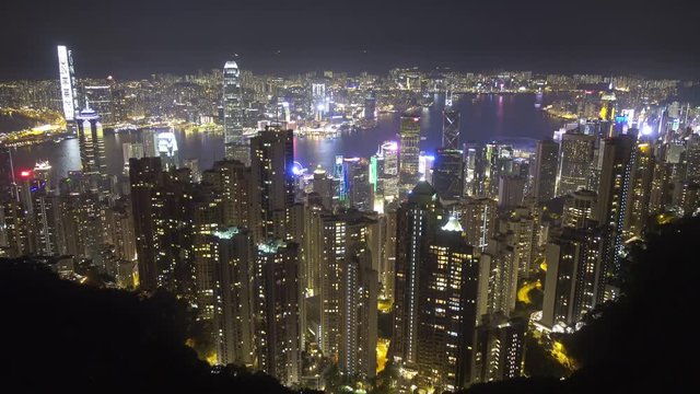 Hong Kong city at night, view from Victoria peak, timelapse 4k
