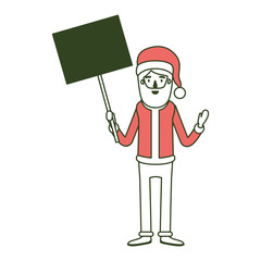 santa claus caricature full body holding a poster with pole with hat and costume on color section silhouette