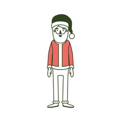 santa claus caricature full body with hat and costume on color section silhouette